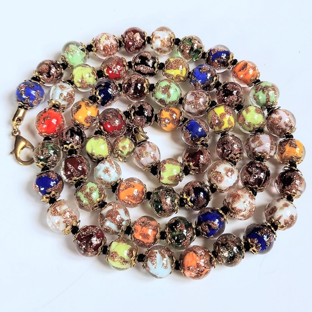 🌈 Vintage Cornaro Murano Venetian Sommerso Aventurine Gold Art Glass Necklace - Picture 2 of 9